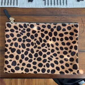 Clare V. Leopard Print Genuine Calf Hair Clutch